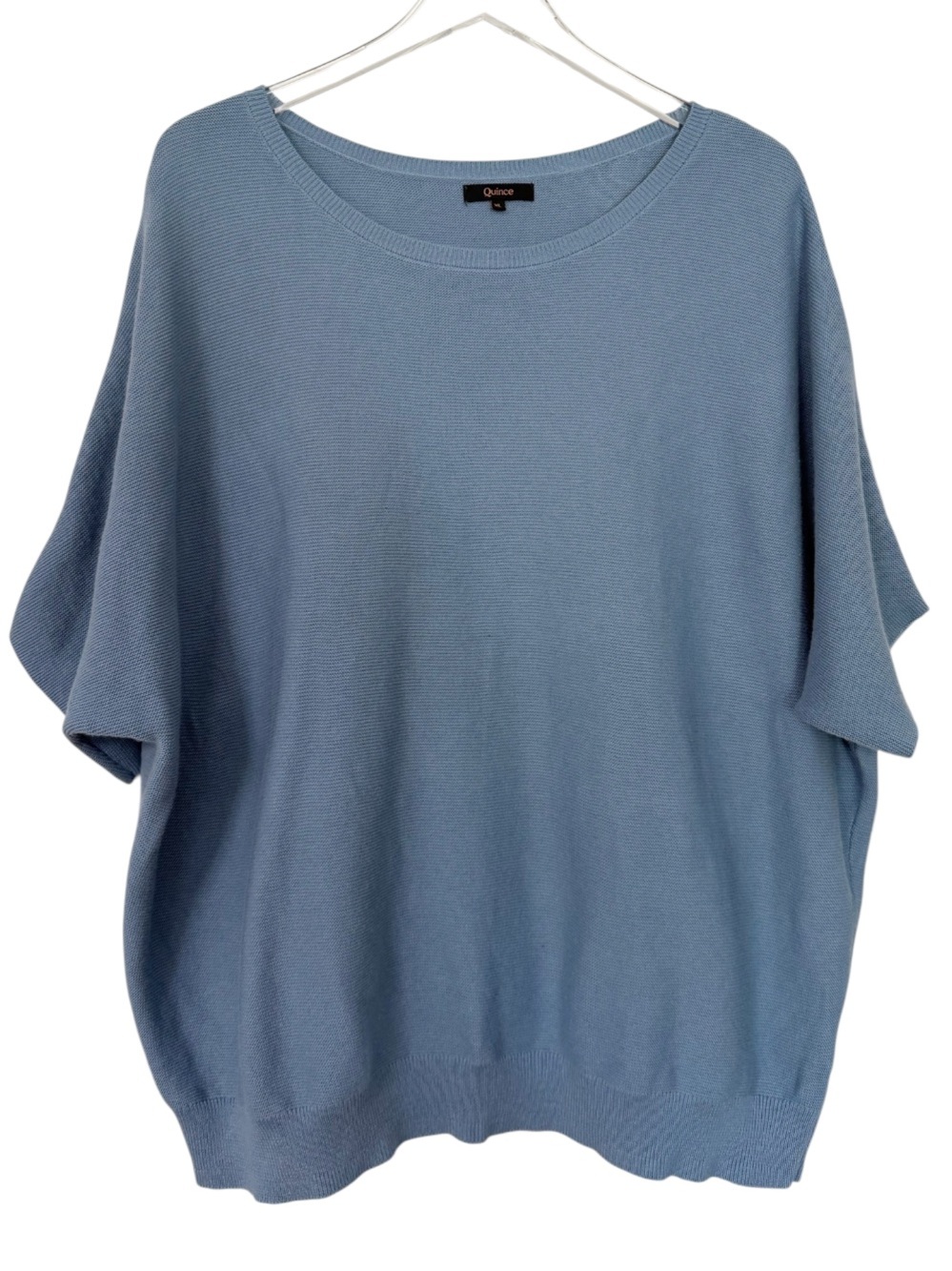 Quince Lightweight Cotton Cashmere Link Stitch Dolman Sweater in Blue Size XL - Picture 2 of 8
